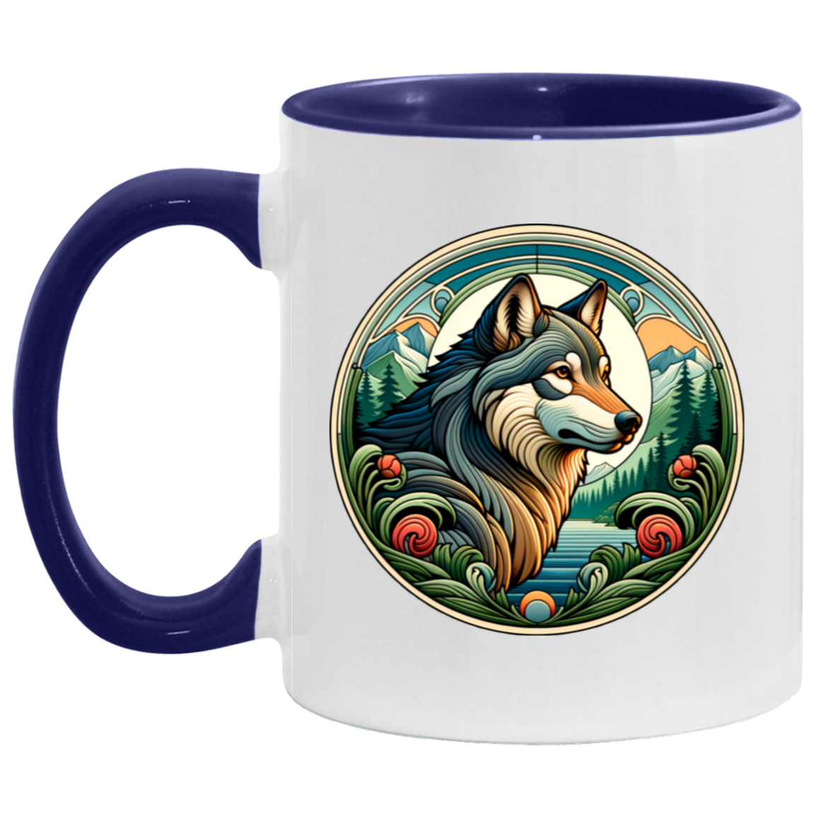 Wolf, Art Nouveau Style Mugs