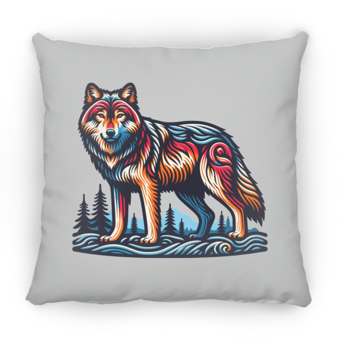 Wolf Block Print - Throw Pillows