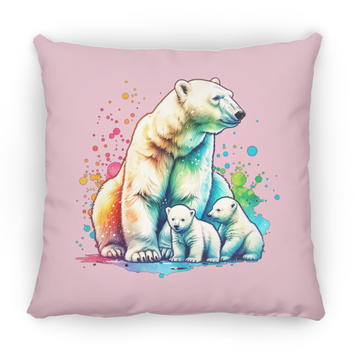 Polar Bear Mom with Cubs - Throw Pillows