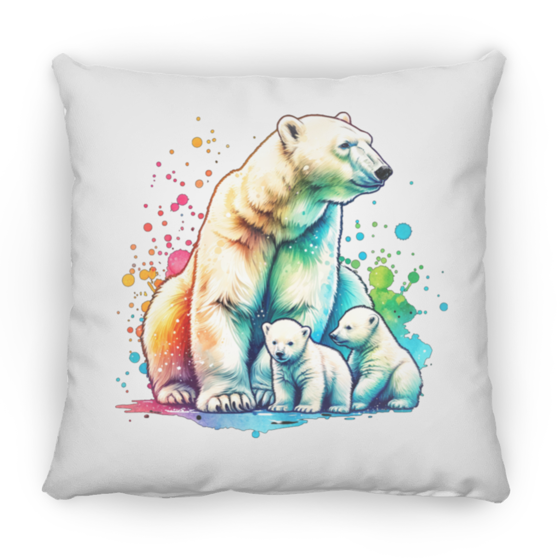 Polar Bear Mom with Cubs - Throw Pillows