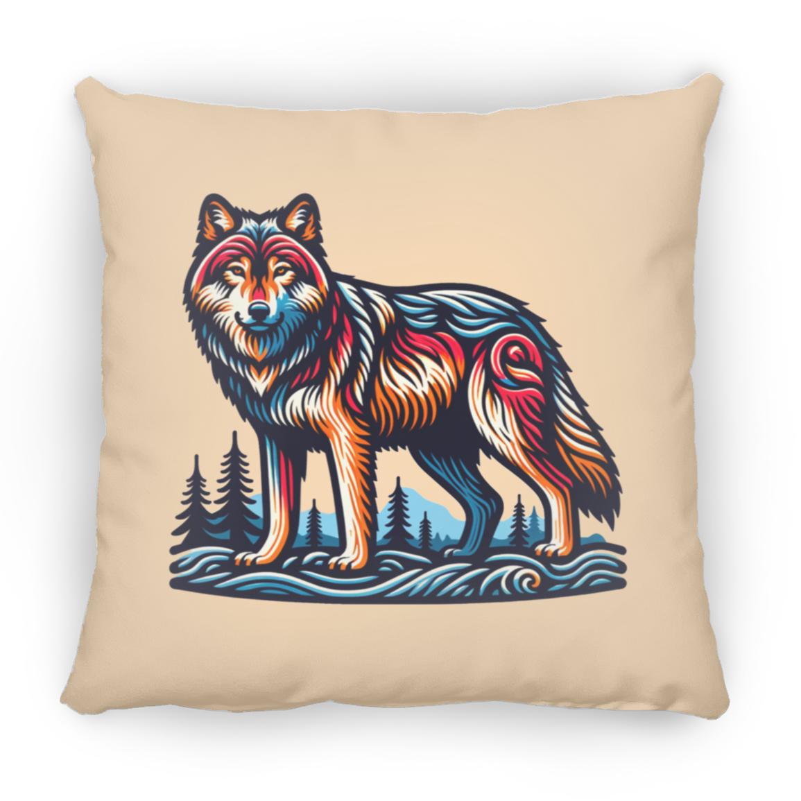 Wolf Block Print - Throw Pillows