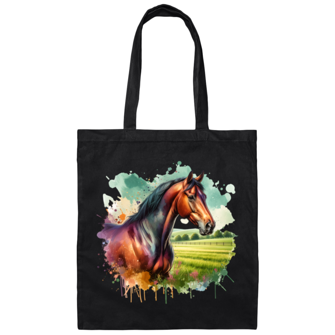 Bay Horse with Field - Canvas Tote Bag