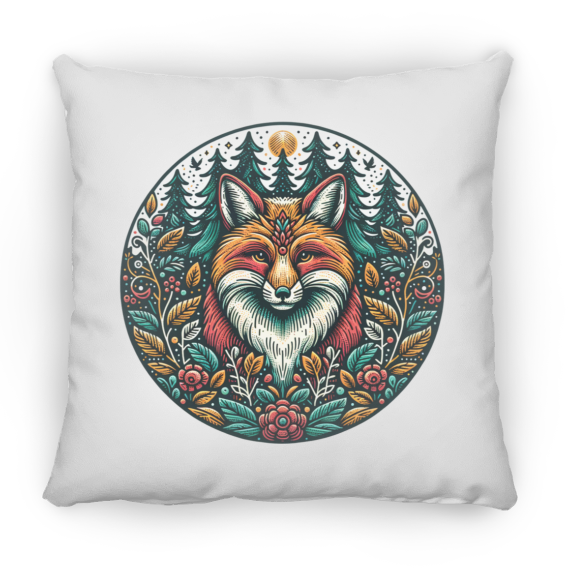 Fox Circle Folk Art - Throw Pillows