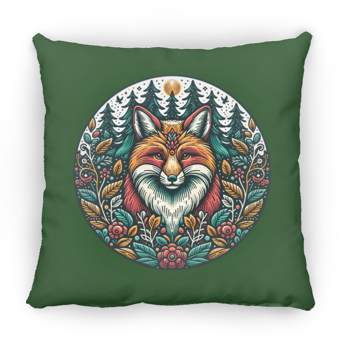 Fox Circle Folk Art - Throw Pillows