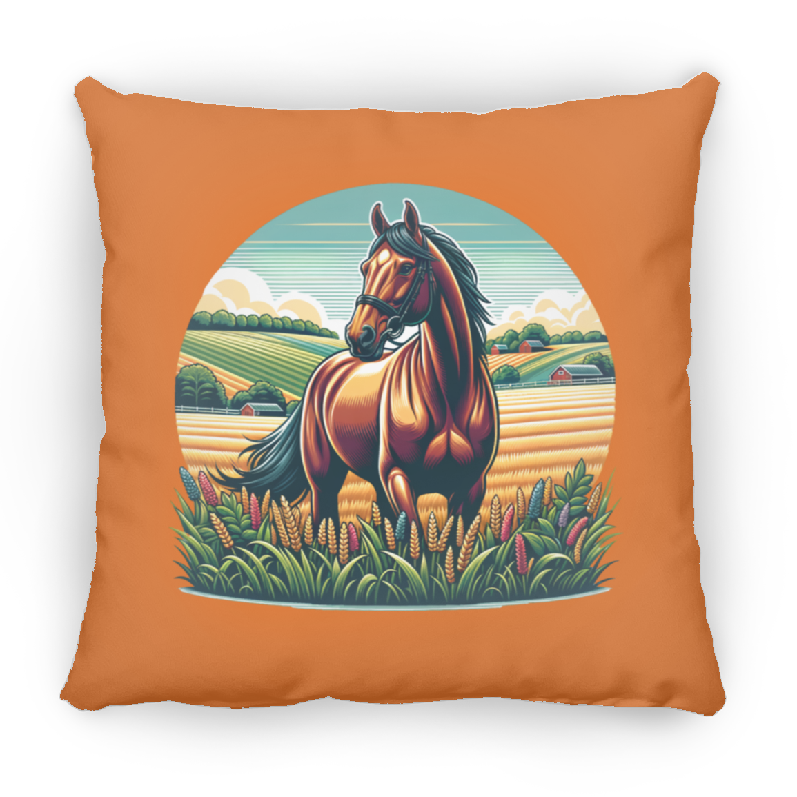 Bay Horse on Farm - Throw Pillows
