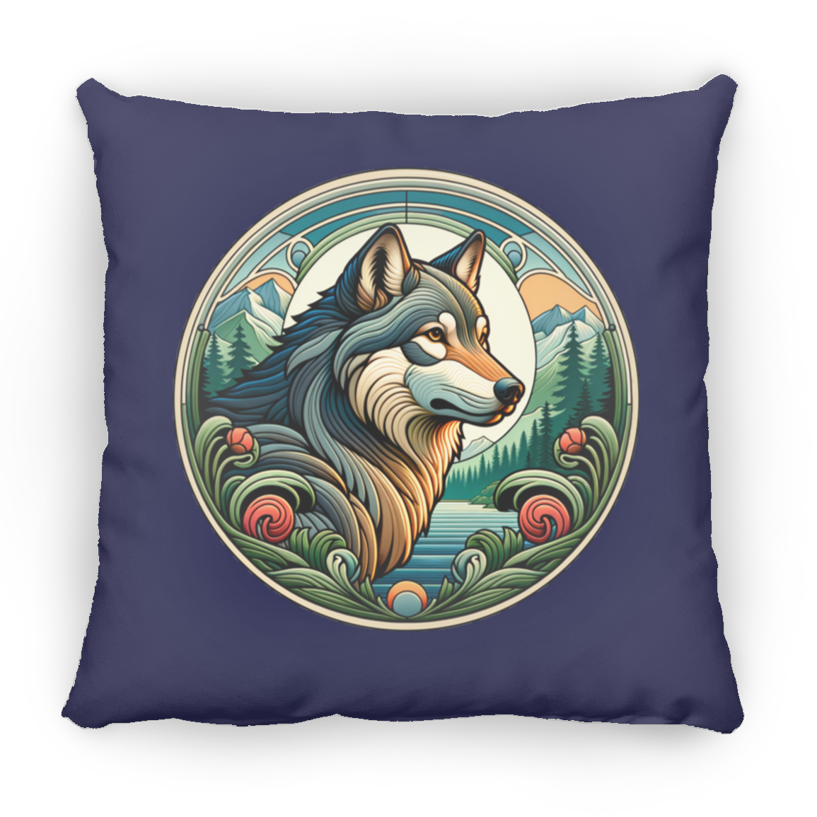 Wolf, Art Nouveau Style - Throw Pillows