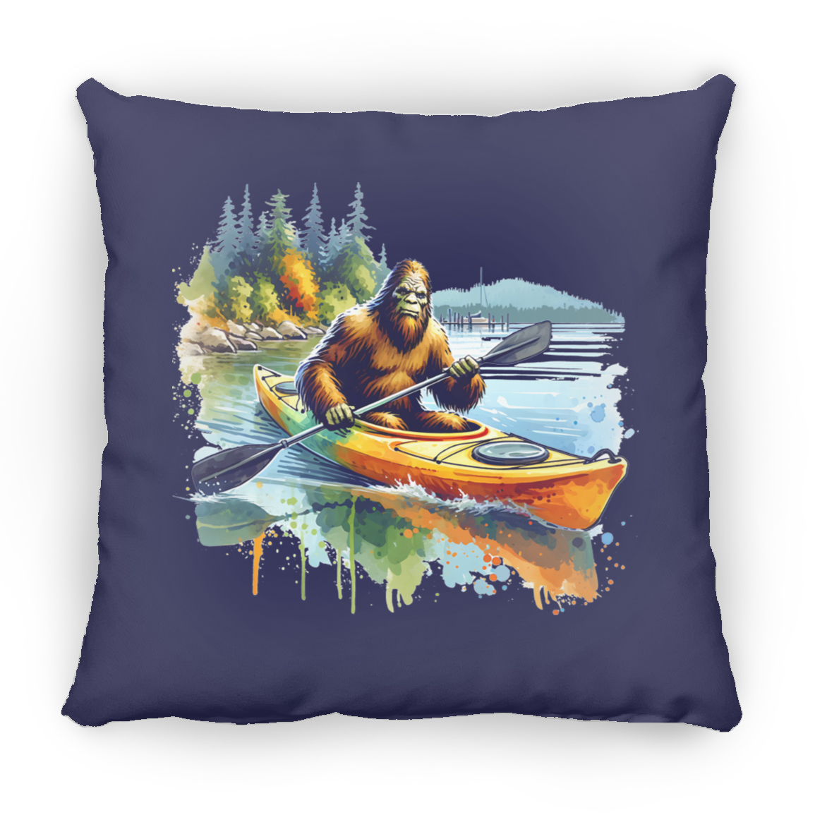 Sasquatch in Kayak Throw Pillows