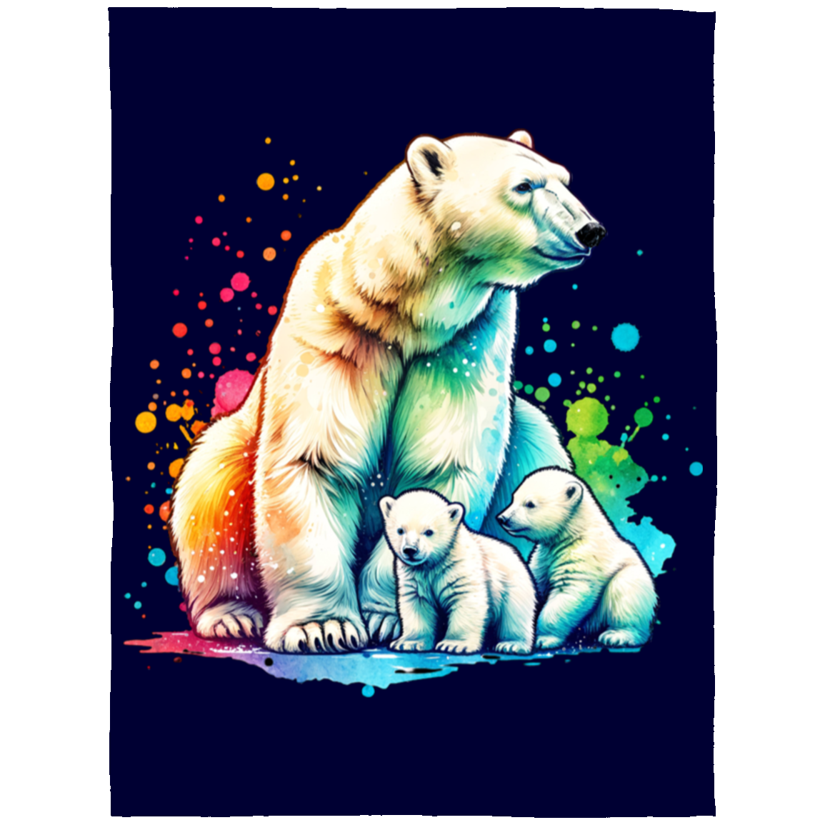 Polar Bear Mom with Cubs Fleece Blankets