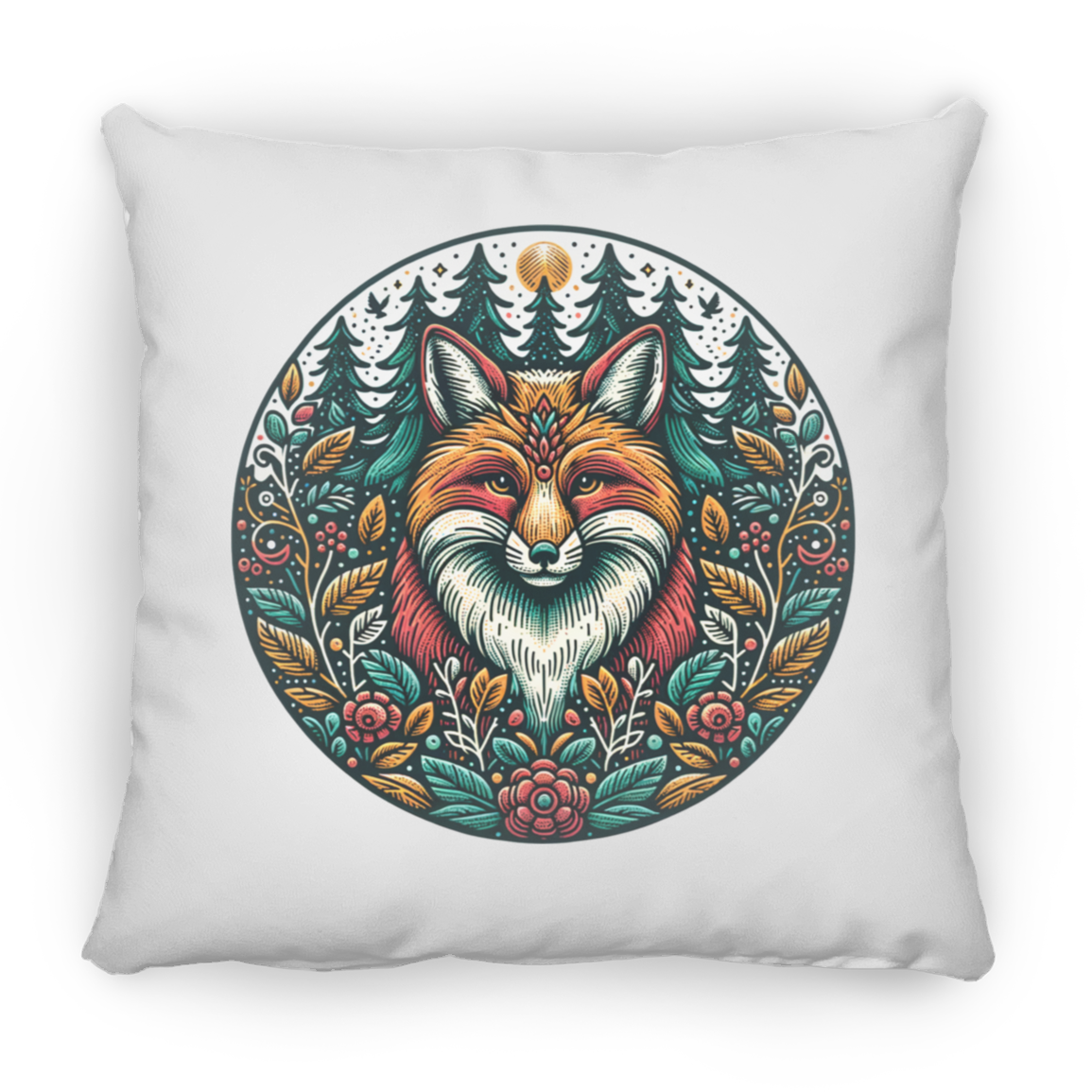 Fox Circle Folk Art - Throw Pillows