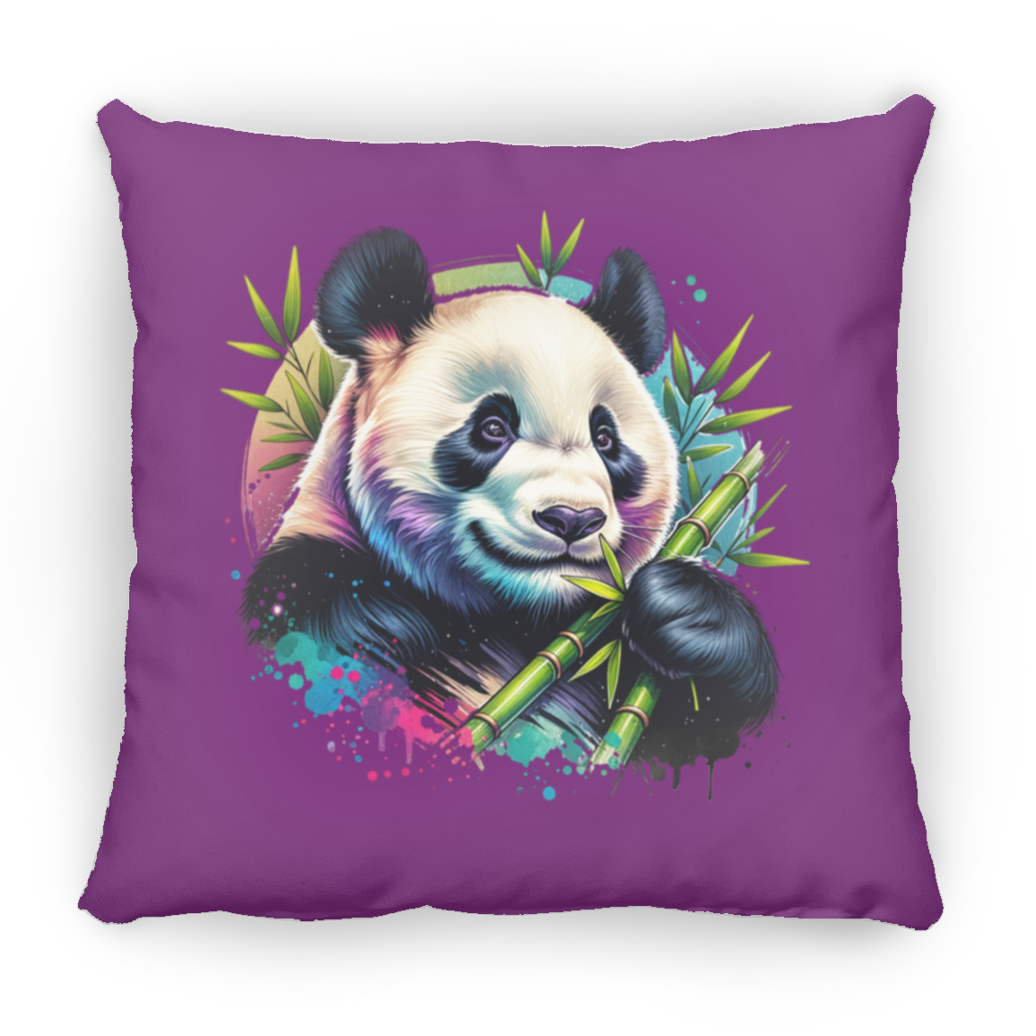 Bamboo Panda in Blue and Purple - Throw Pillows