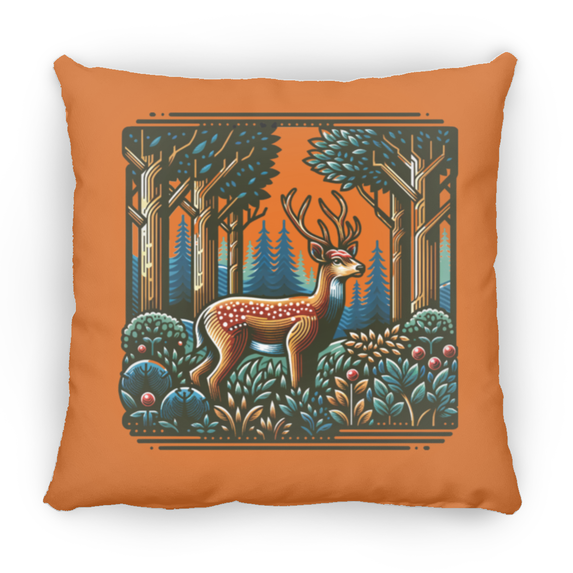 Deer in Forest Block Print - Throw Pillows