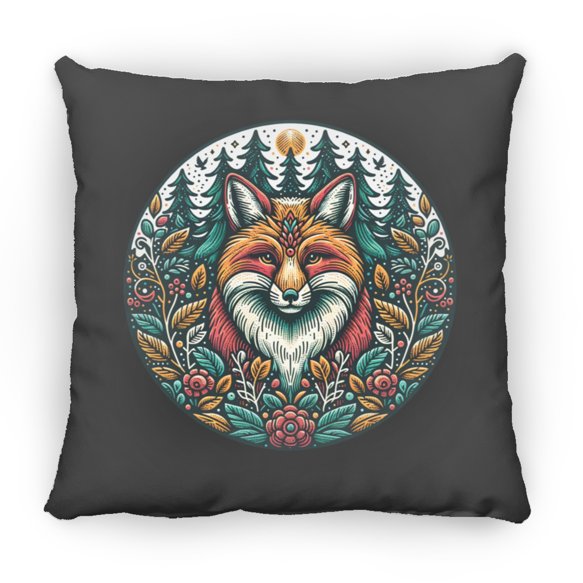 Fox Circle Folk Art - Throw Pillows