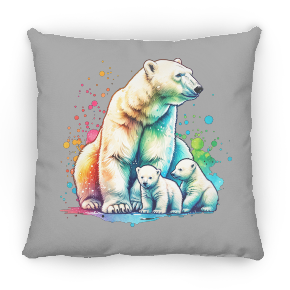 Polar Bear Mom with Cubs - Throw Pillows