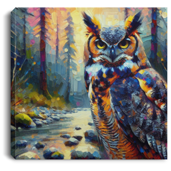 Great Horned Owl by Stream - Canvas Art Prints