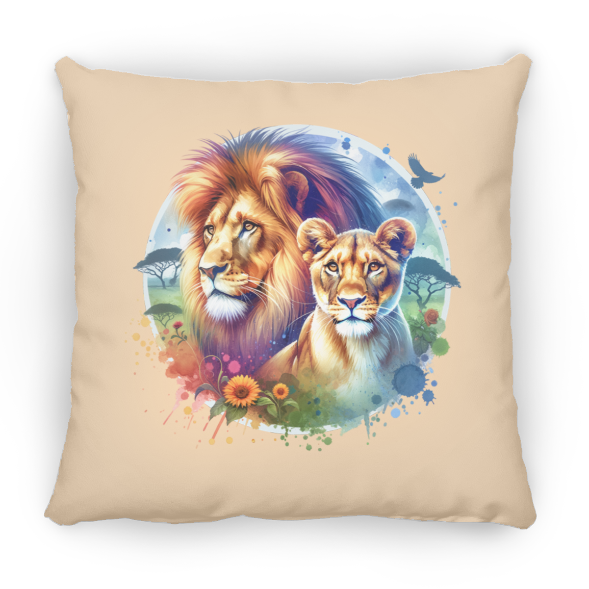 Lion and Lioness Watercolor - Pillows