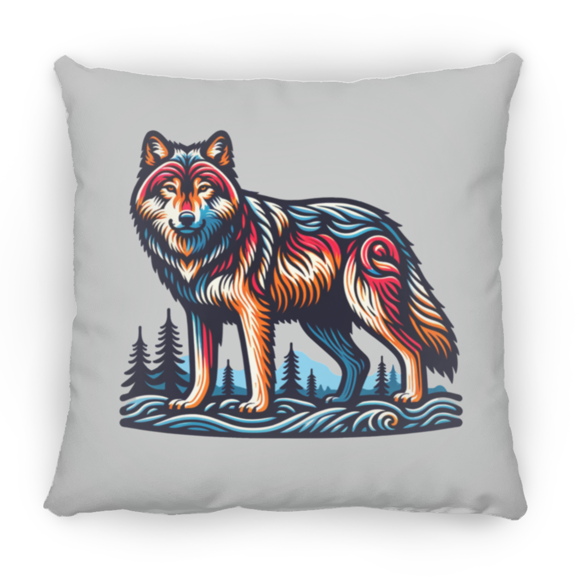 Wolf Block Print - Throw Pillows