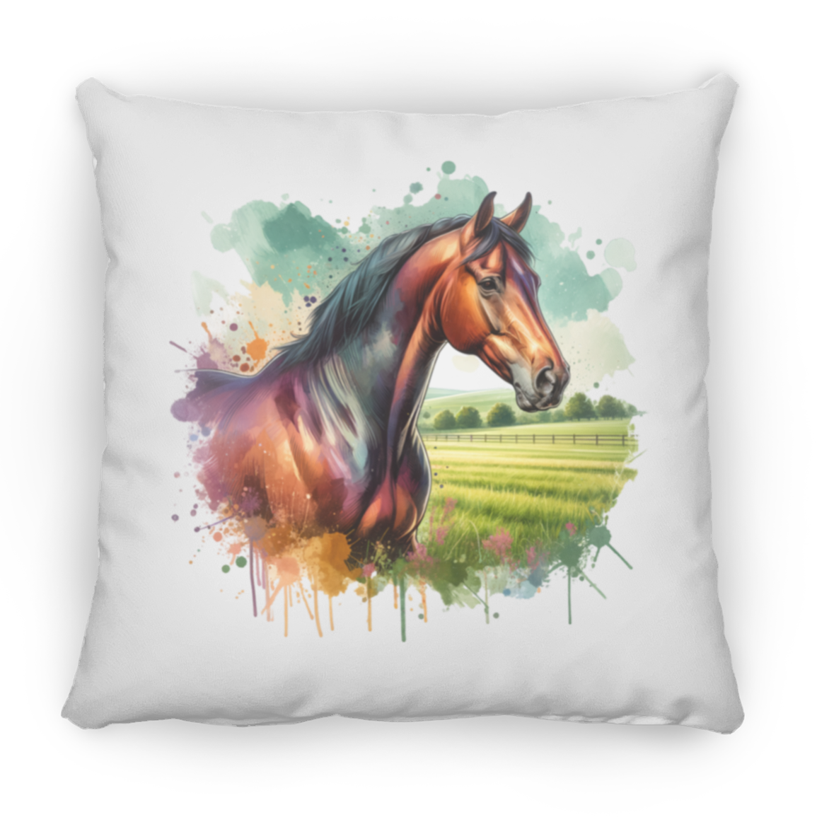 Bay Horse with Field - Throw Pillows
