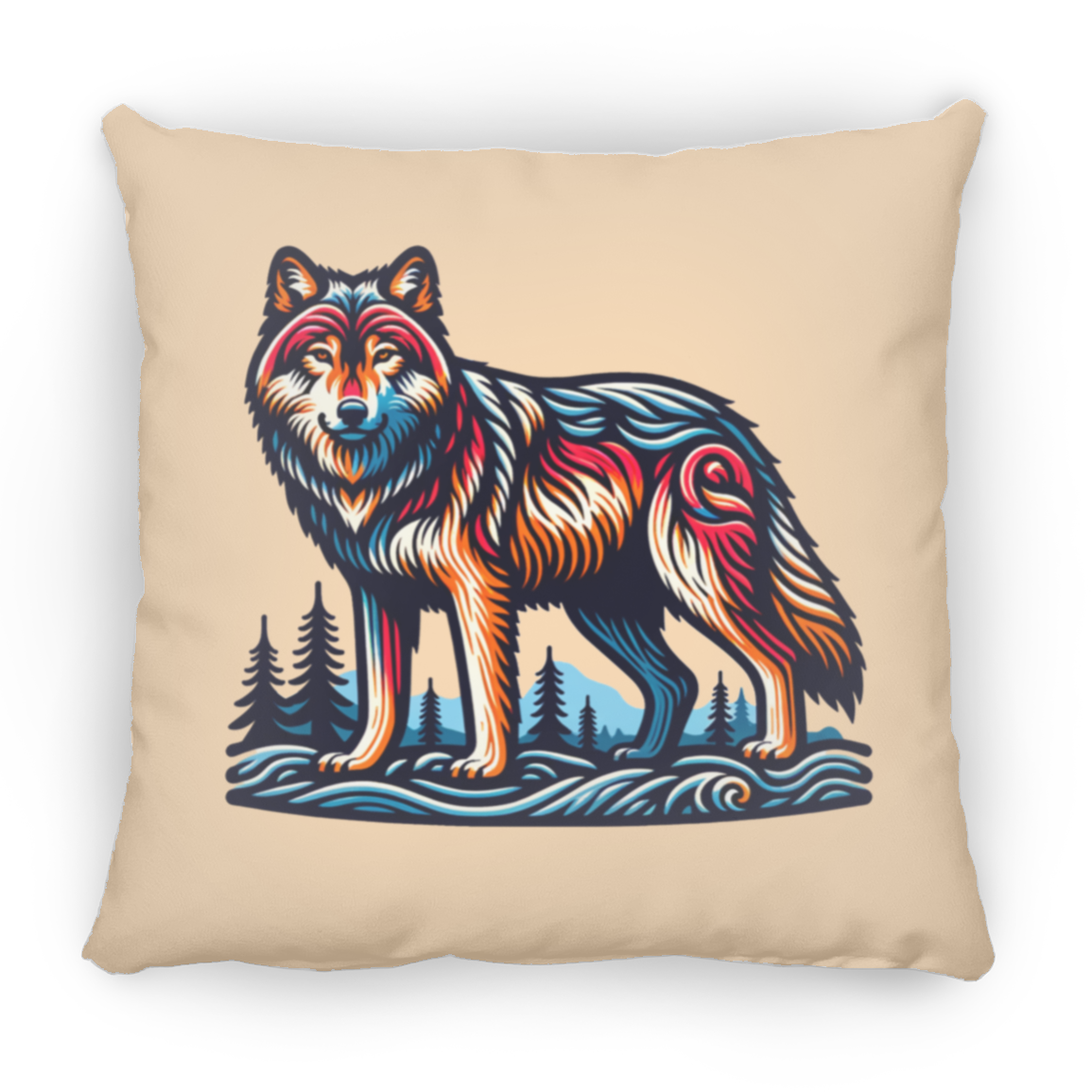 Wolf Block Print - Throw Pillows