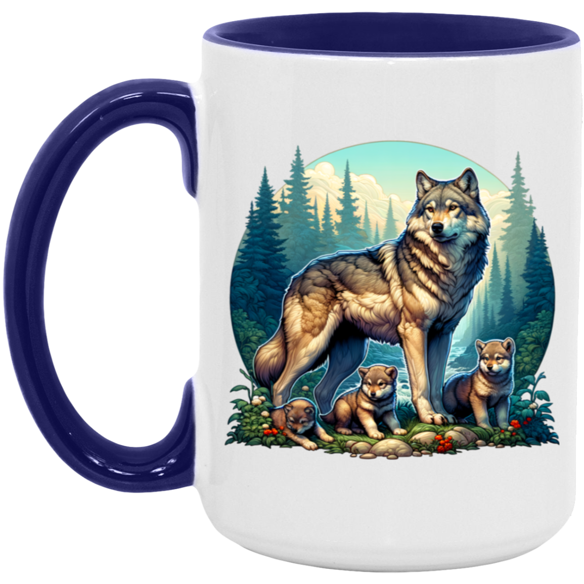 Wolf with 3 pups Mug