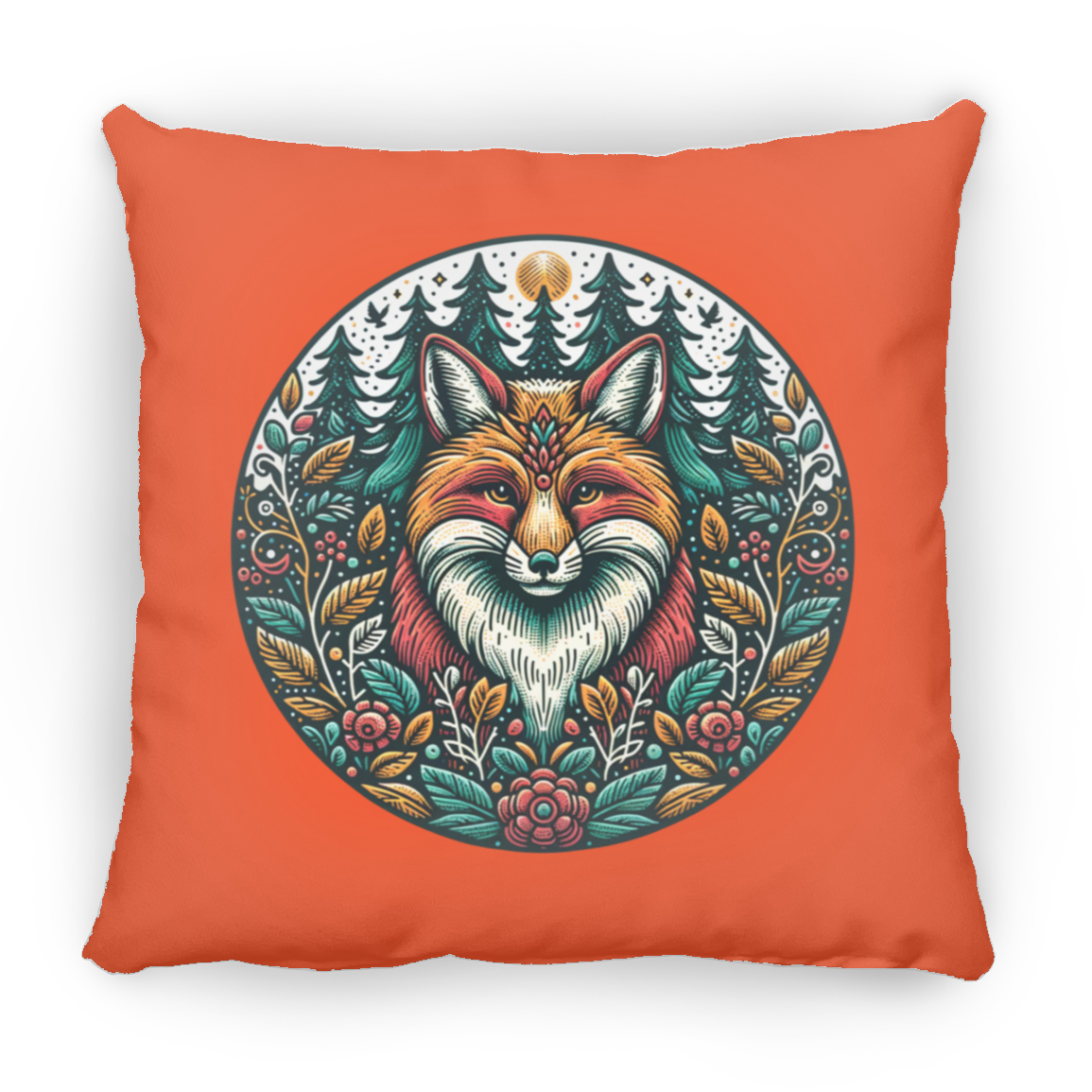Fox Circle Folk Art - Throw Pillows