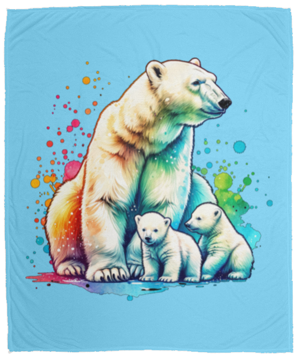 Polar Bear Mom with Cubs Fleece Blankets