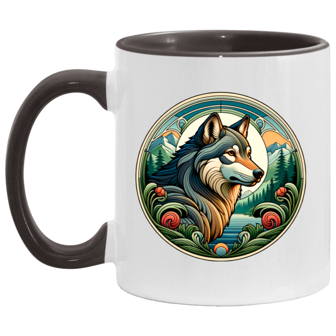 Wolf, Art Nouveau Style Mugs