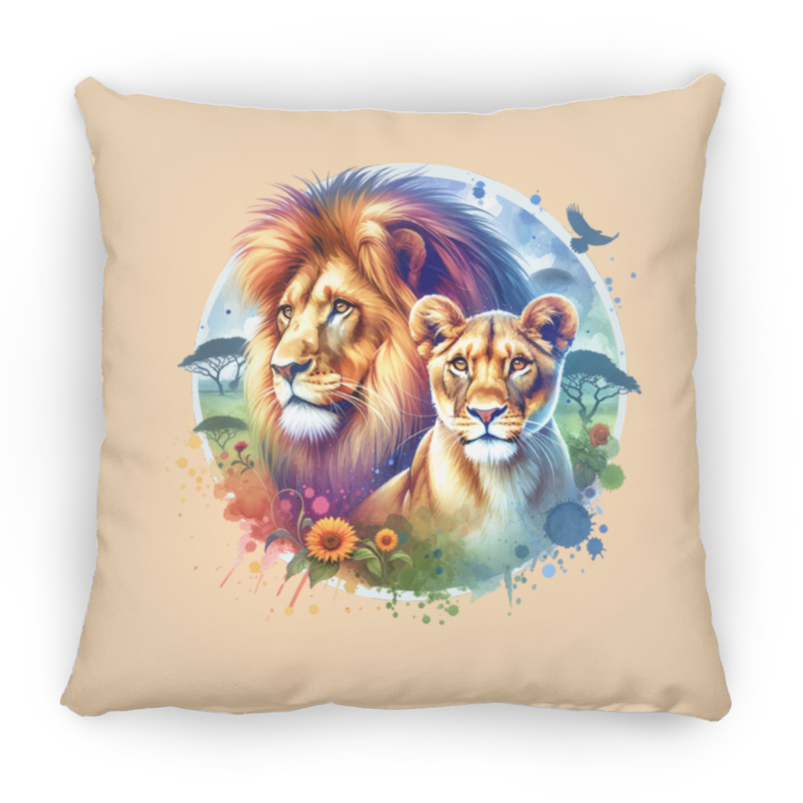 Lion and Lioness Watercolor - Pillows