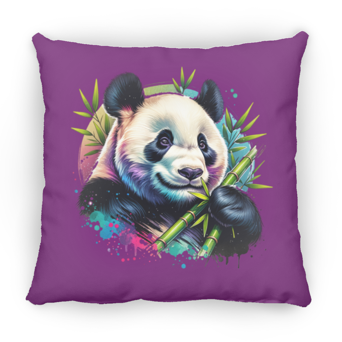 Bamboo Panda in Blue and Purple - Throw Pillows