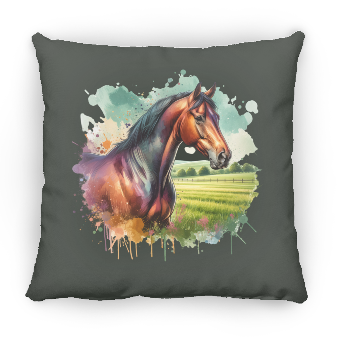 Bay Horse with Field - Throw Pillows