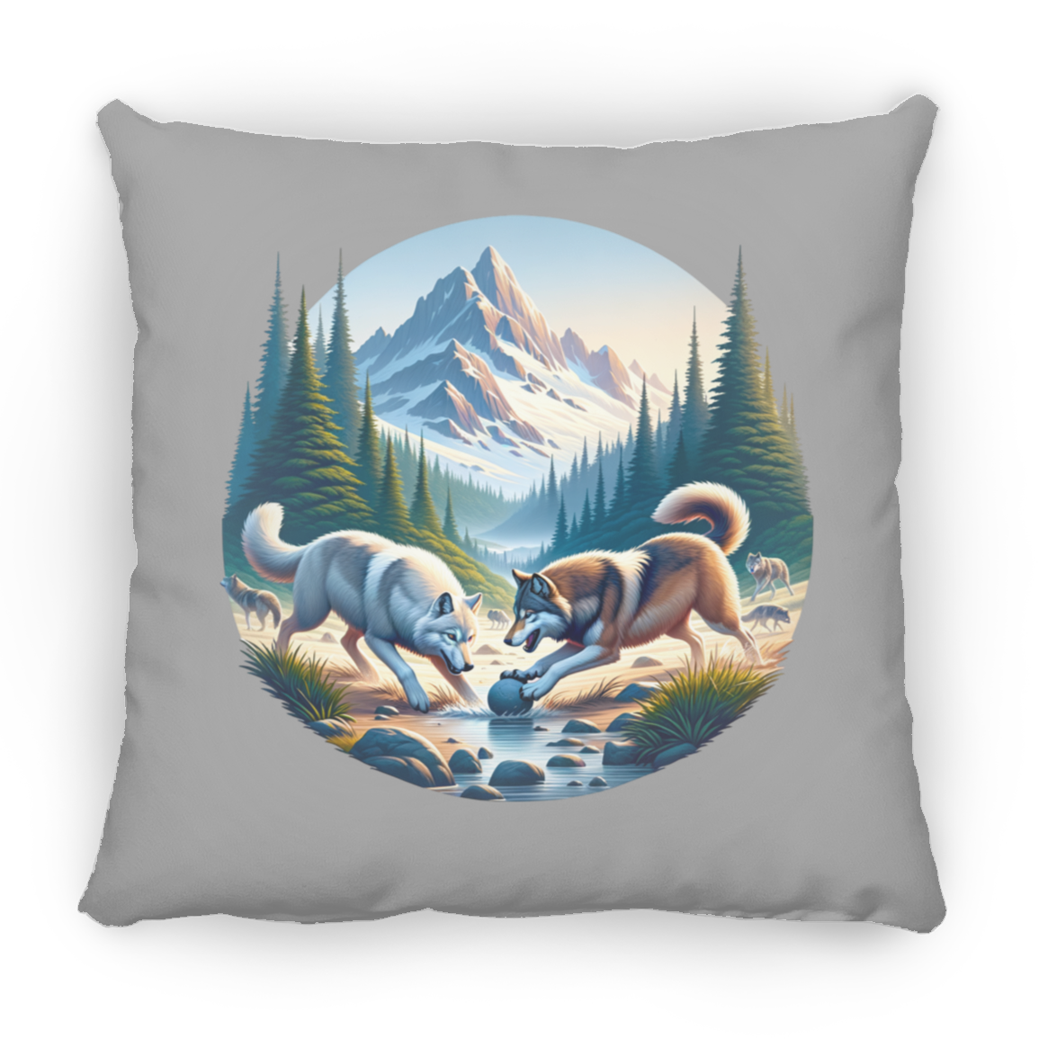 Wolves Playing - Throw Pillows
