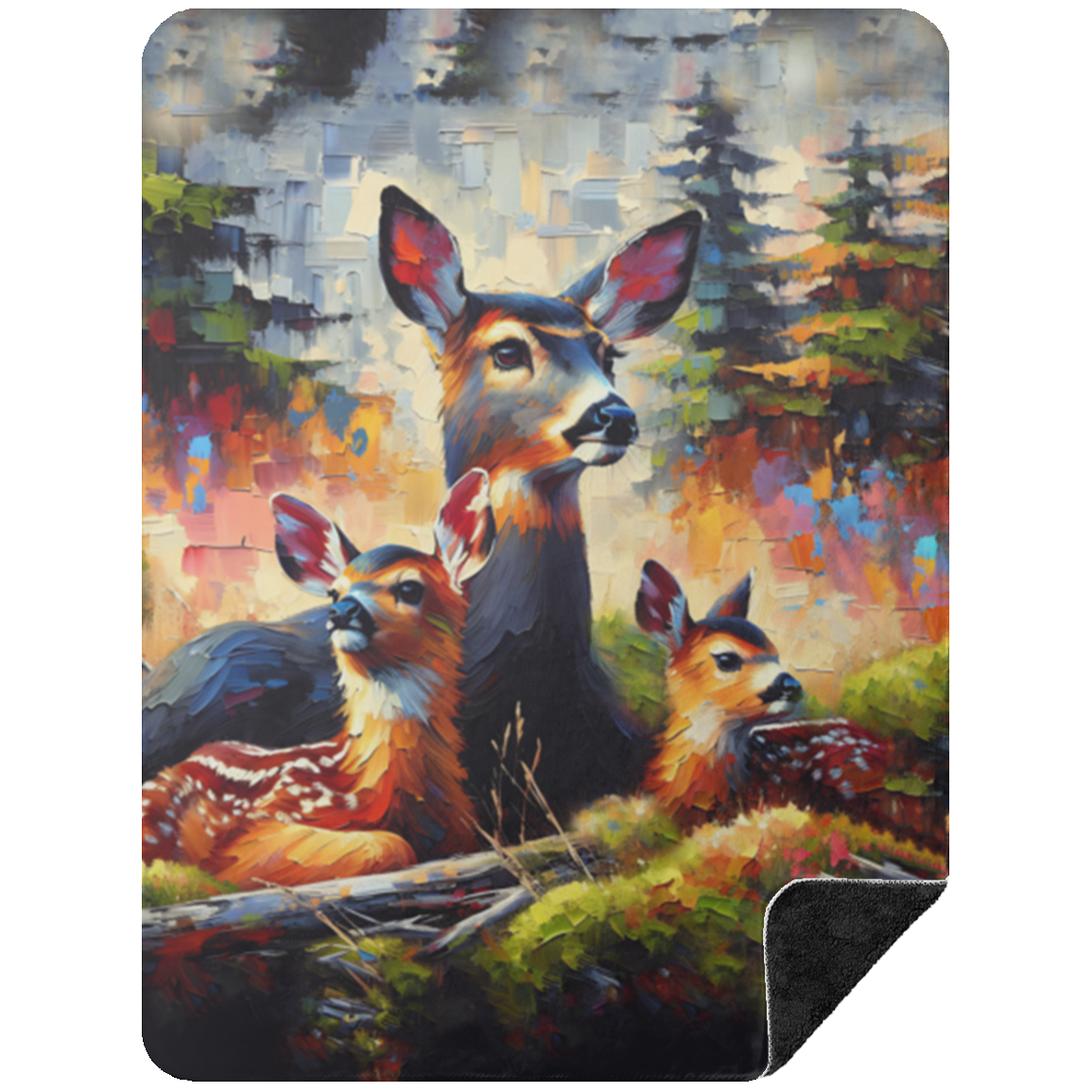 Black Tail Doe with Fawns Premium Sherpa Blankets