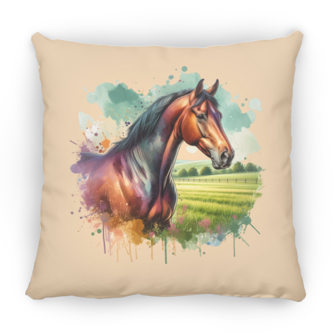 Bay Horse with Field - Throw Pillows