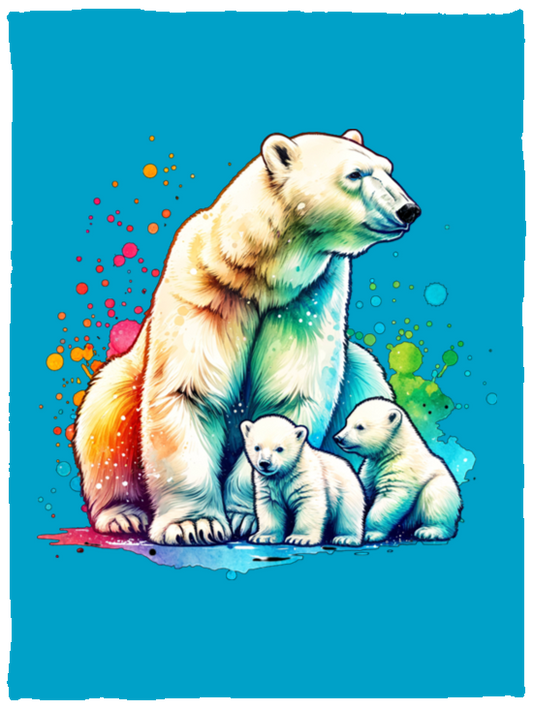 Polar Bear Mom with Cubs Fleece Blankets