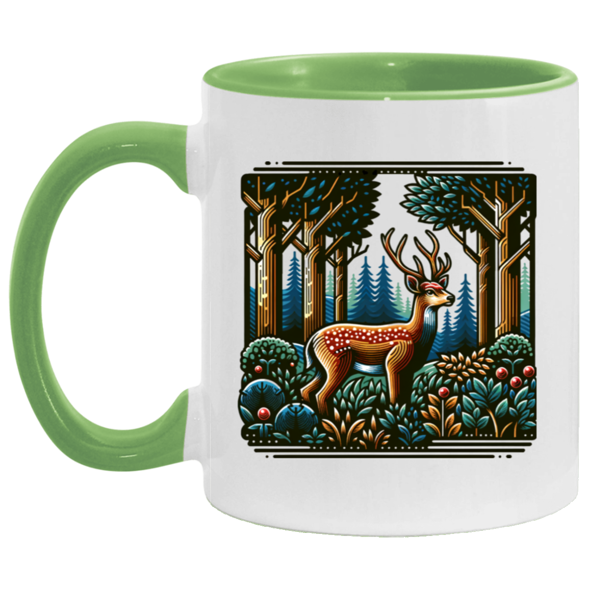 Deer in Forest Block Print - Mugs