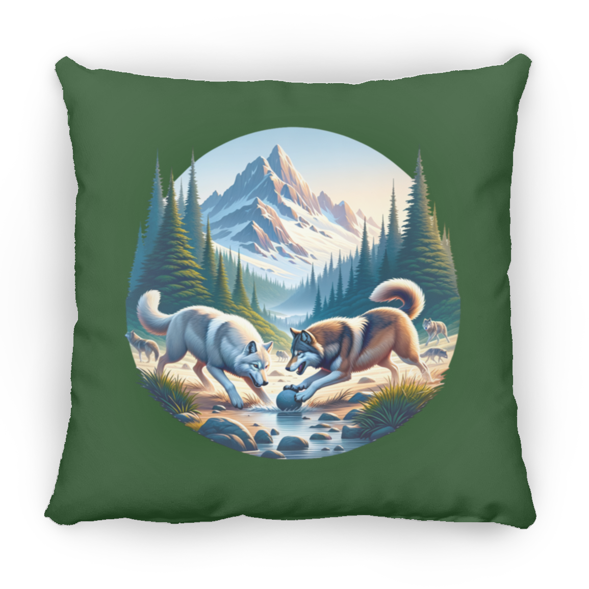 Wolves Playing - Throw Pillows