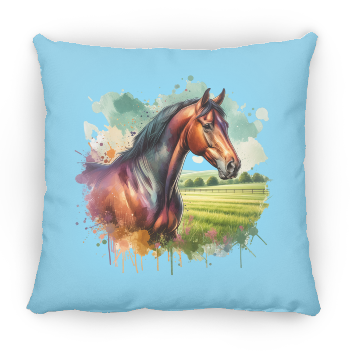 Bay Horse with Field - Throw Pillows