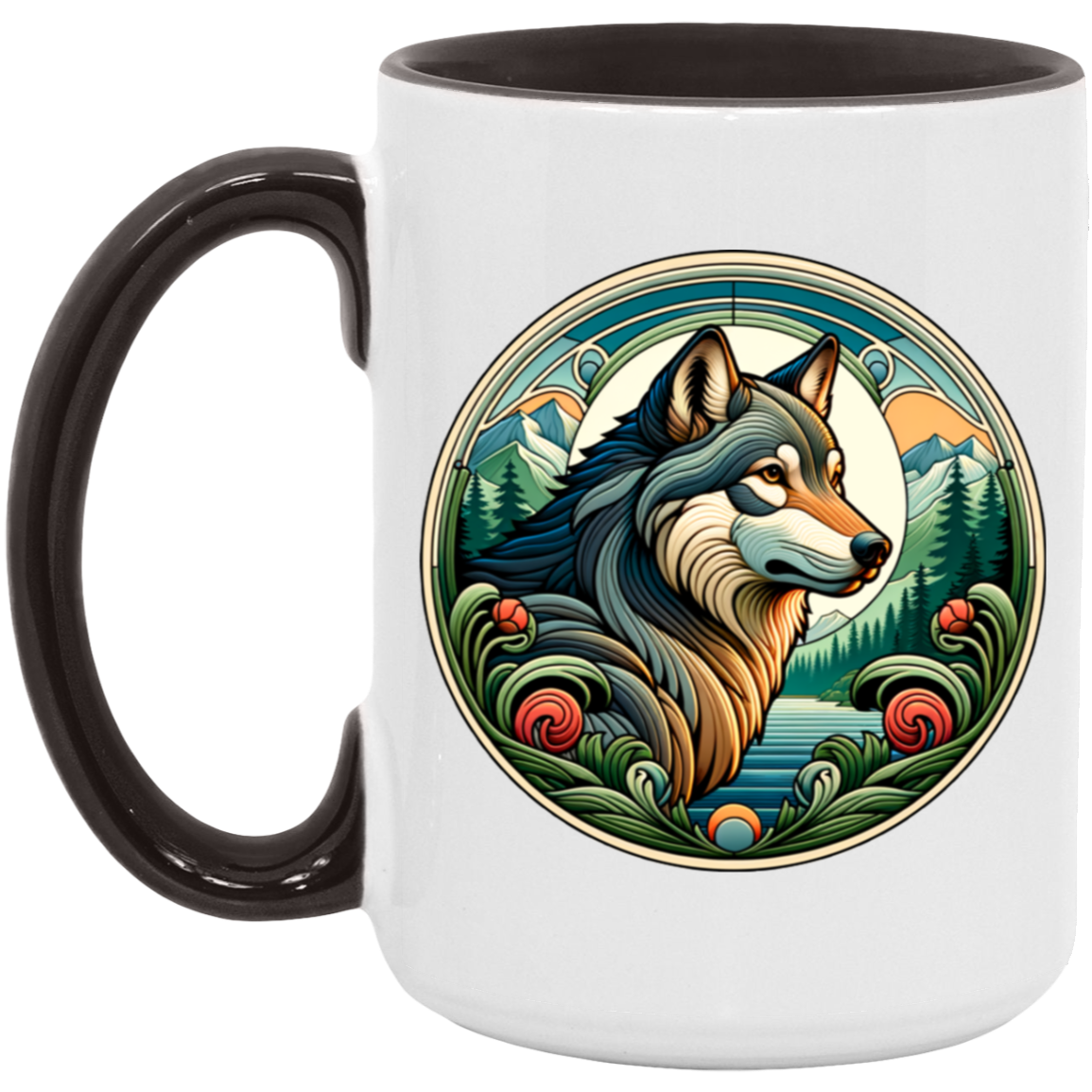 Wolf, Art Nouveau Style Mugs
