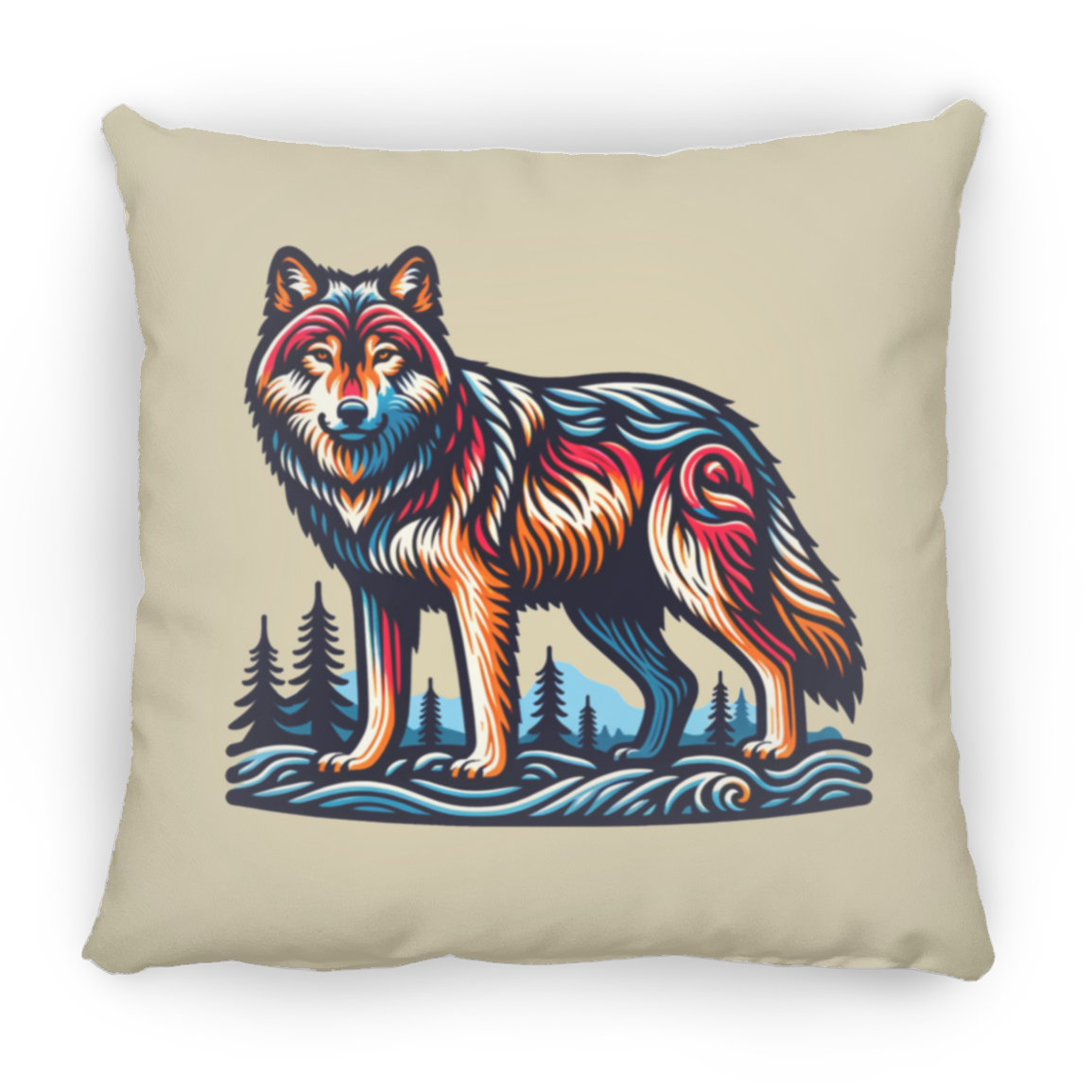 Wolf Block Print - Throw Pillows