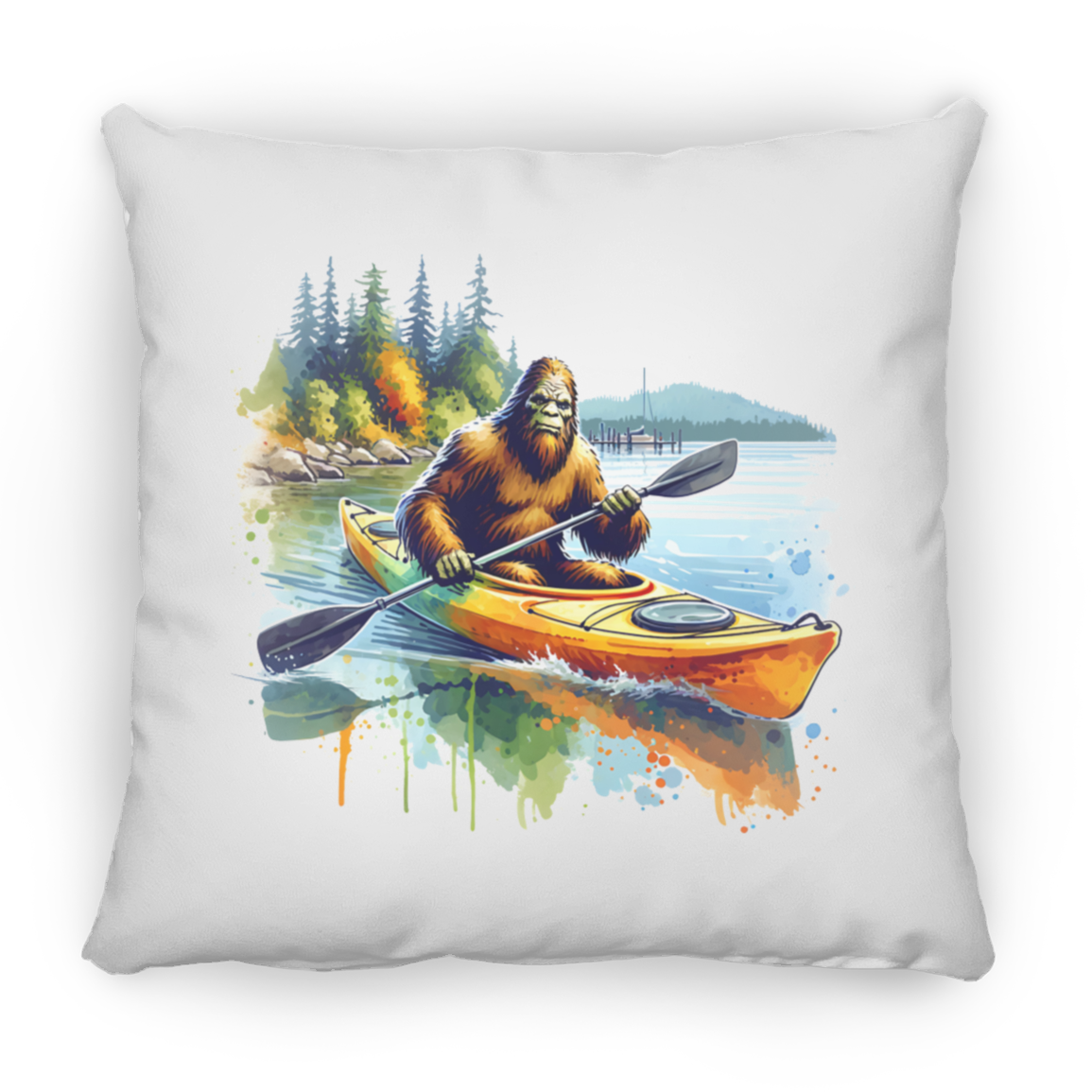 Sasquatch in Kayak Throw Pillows