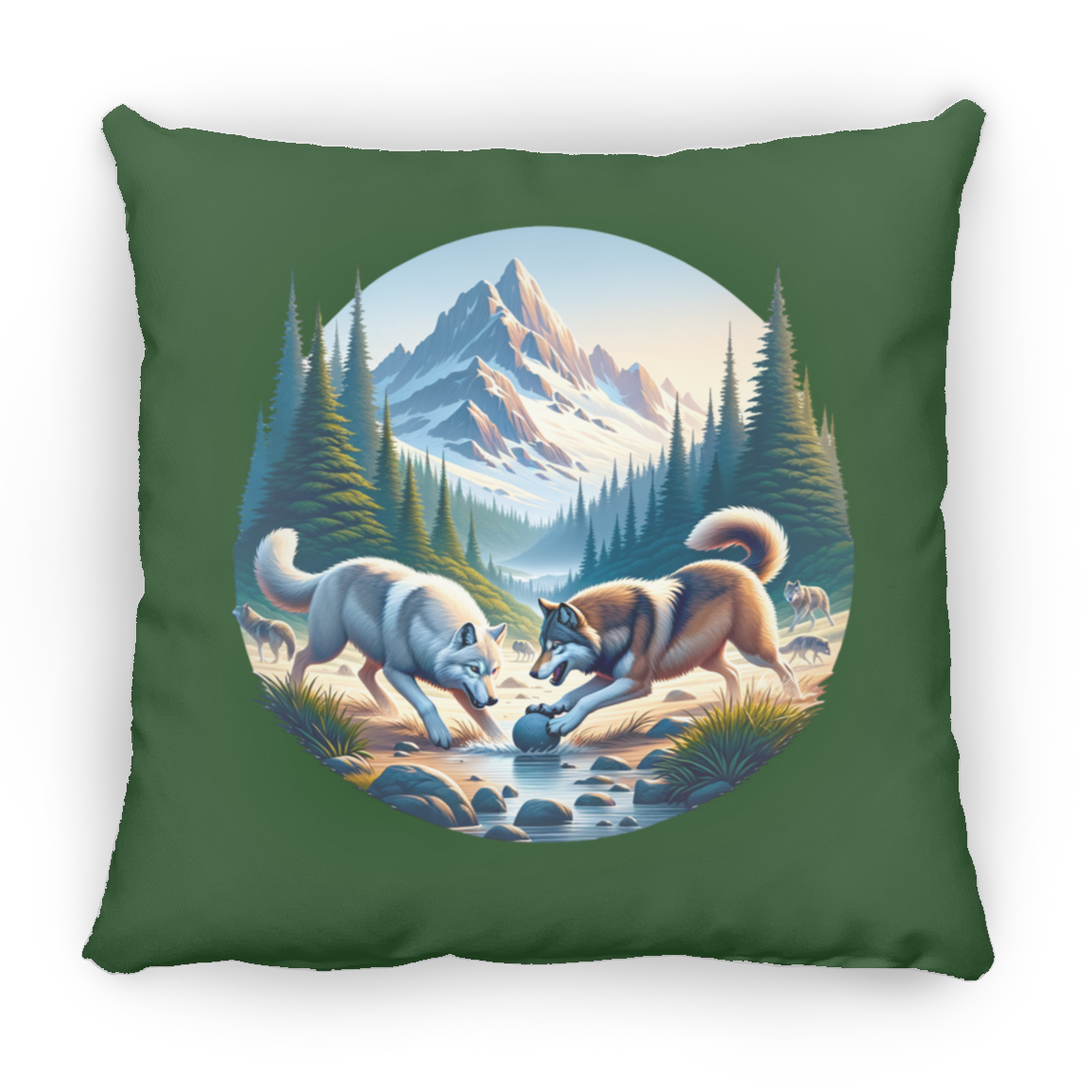 Wolves Playing - Throw Pillows