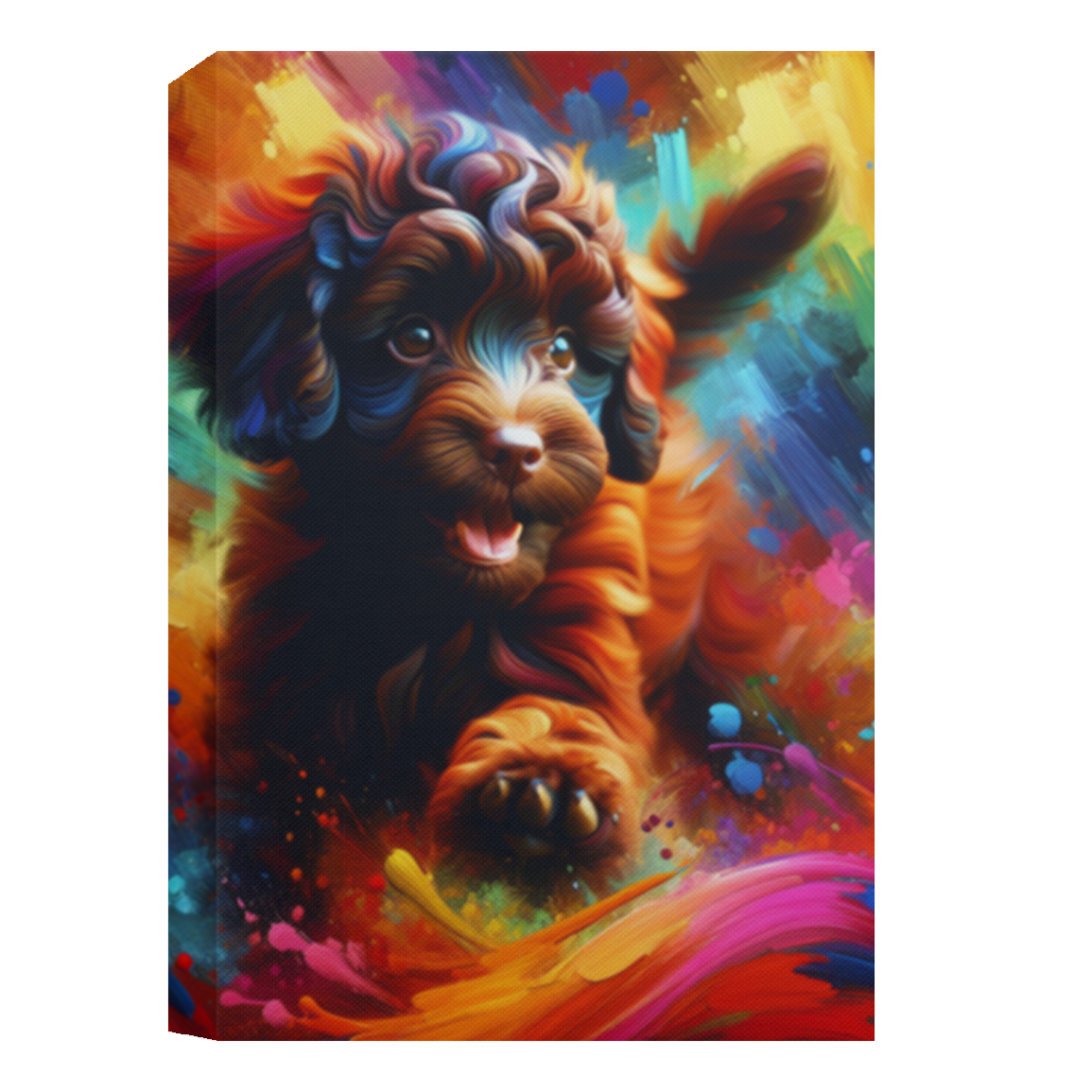 Brown Poodle Playing Deluxe Portrait Canvas
