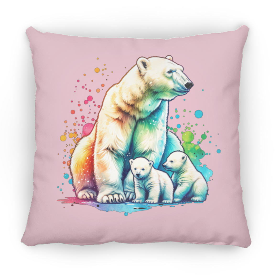 Polar Bear Mom with Cubs - Throw Pillows