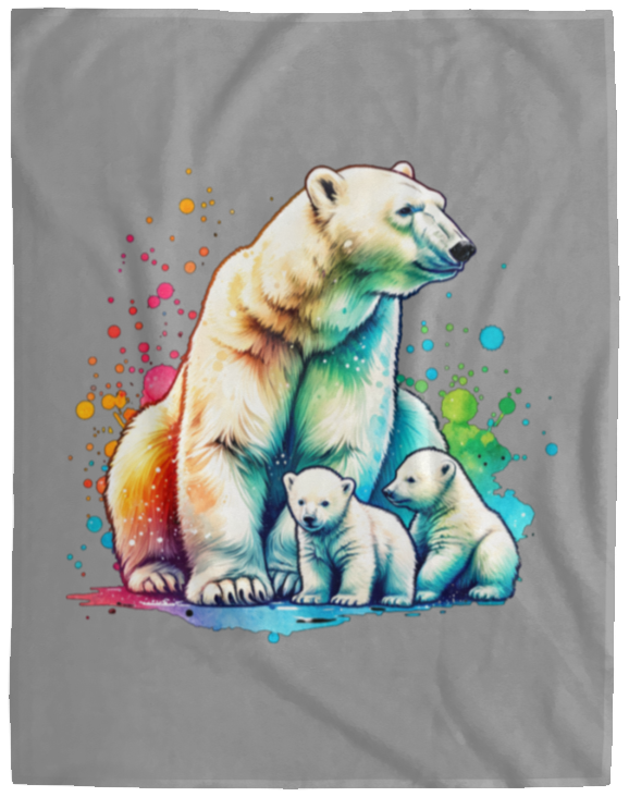 Polar Bear Mom with Cubs Fleece Blankets