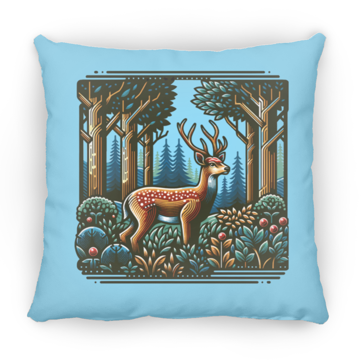 Deer in Forest Block Print - Throw Pillows
