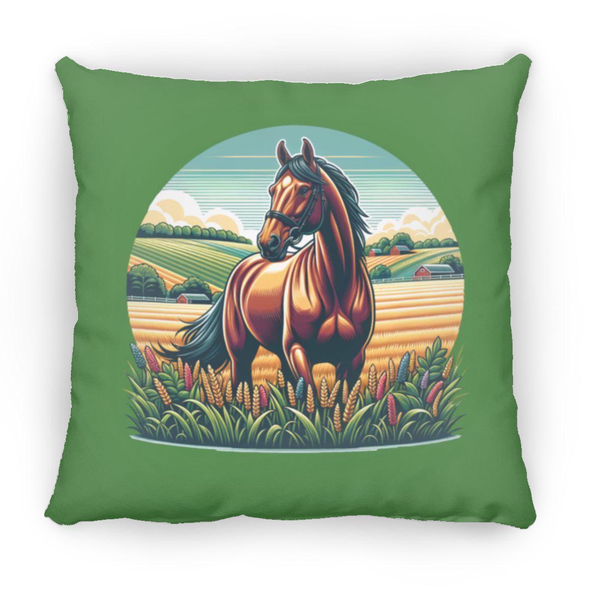 Bay Horse on Farm - Throw Pillows