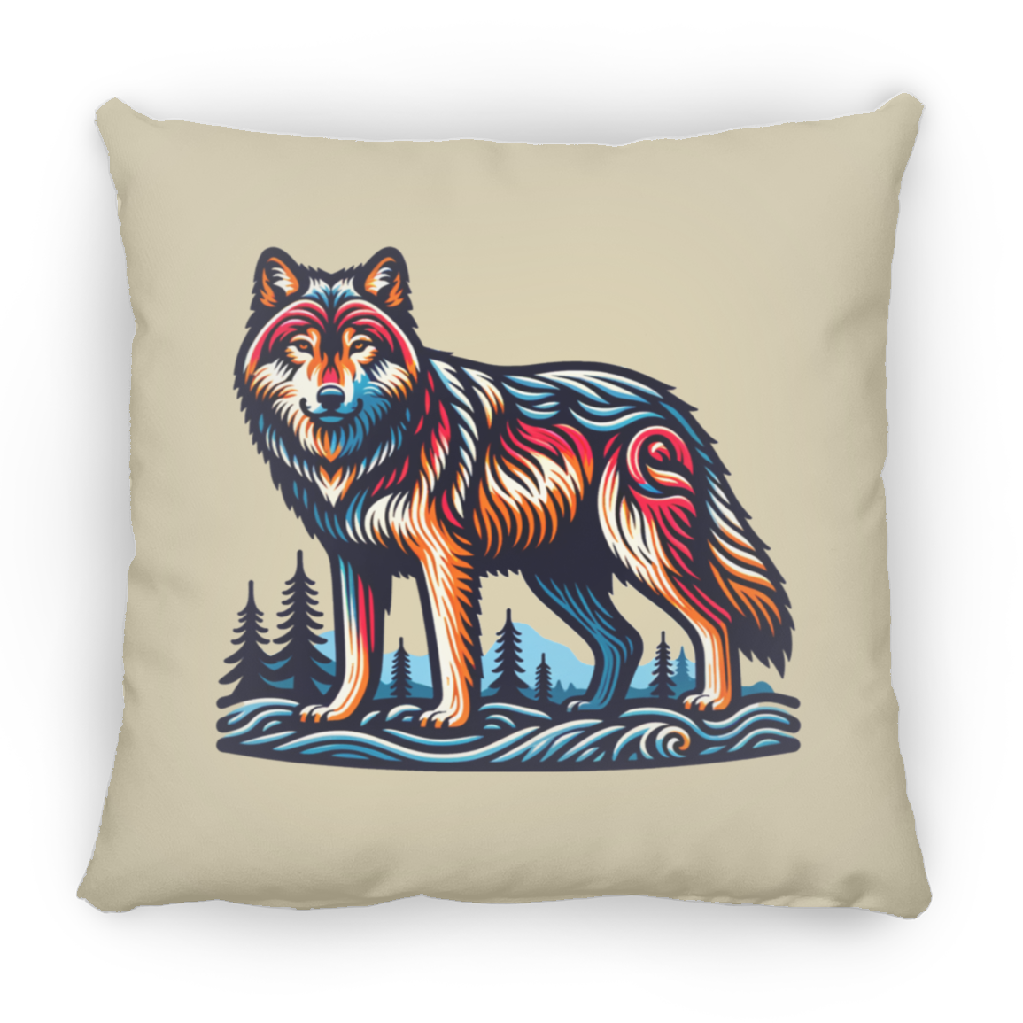 Wolf Block Print - Throw Pillows