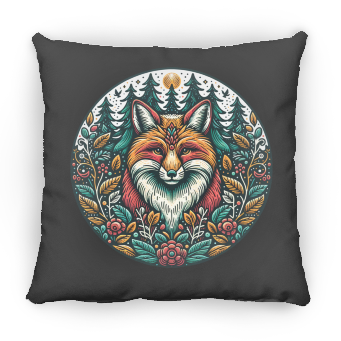 Fox Circle Folk Art - Throw Pillows