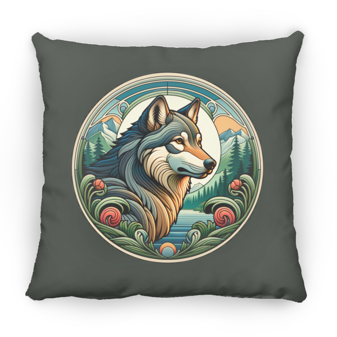 Wolf, Art Nouveau Style - Throw Pillows