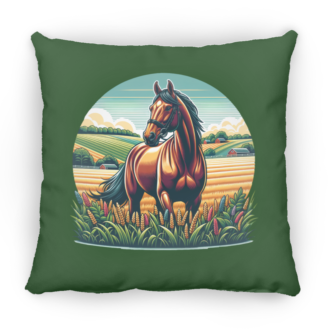Bay Horse on Farm - Throw Pillows