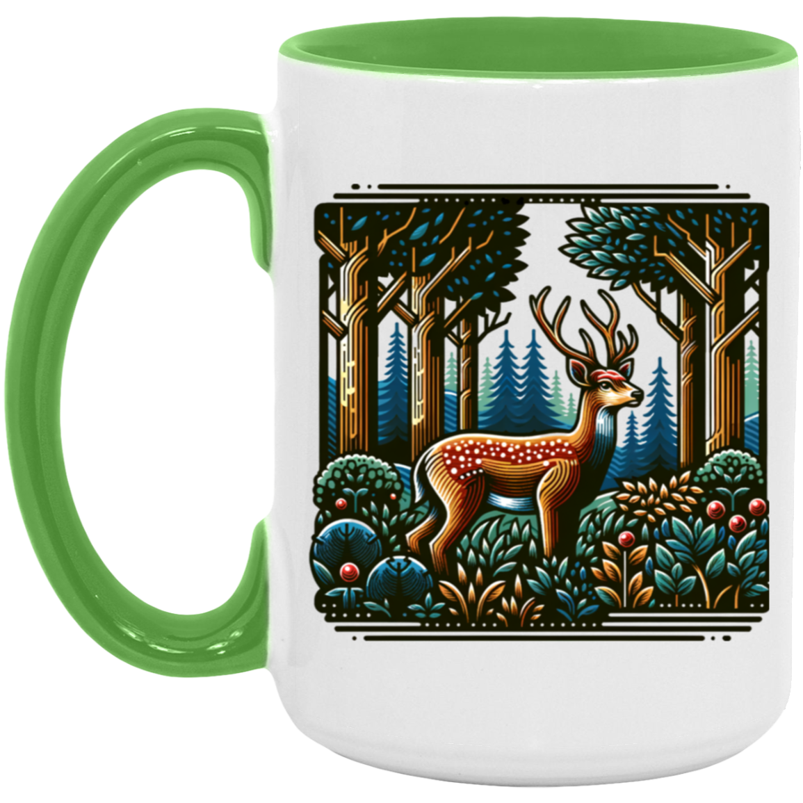 Deer in Forest Block Print - Mugs